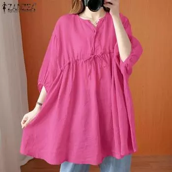 ZANZEA Женская повседневная блузка с V-образным вырезом и рукавом 3/4 S зелёный