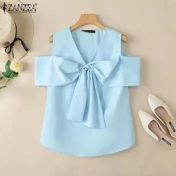 ZANZEA Женская повседневная блузка с V-образным вырезом и открытыми плечами, летняя S белый