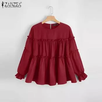 ZANZEA Женская повседневная блузка свободного кроя с длинным рукавом и круглым вырезом 4XL вино красного