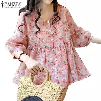ZANZEA Женская повседневная блузка свободного кроя с цветочным принтом и рукавом 3/4 S жёлтый