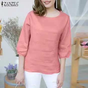 ZANZEA Женская повседневная блузка свободного кроя с круглым вырезом и рукавом 3/4 4XL