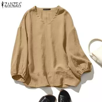 ZANZEA Женская повседневная блузка свободного кроя с V-образным вырезом и рукавом 3/4 S королевский синий