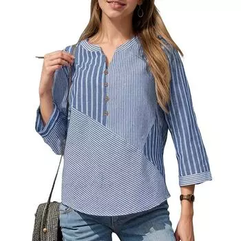 ZANZEA Женская повседневная блузка в полоску с V-образным вырезом и рукавом 3/4 S