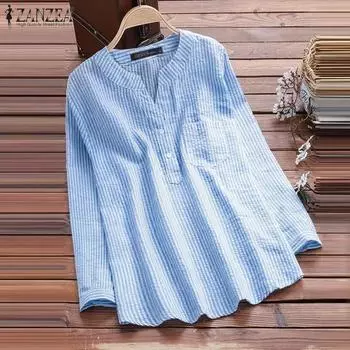 ZANZEA Женская повседневная блузка в полоску с v-образным вырезом и длинными рукавами XL розовый