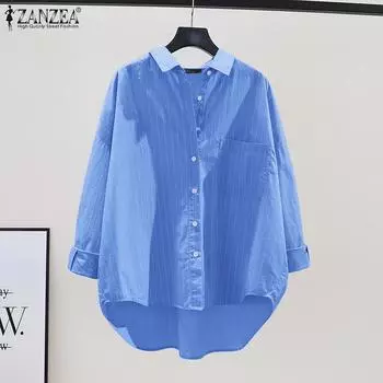 ZANZEA Женская повседневная блузка в полоску с отложным воротником и длинными рукавами M белый