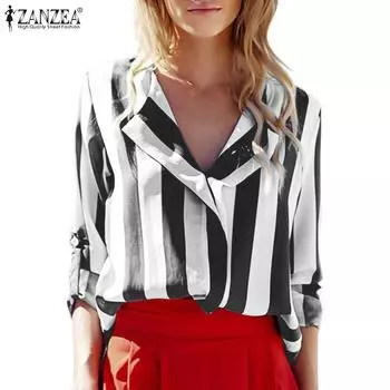 ZANZEA Женская повседневная блузка в полоску с v-образным вырезом и длинными рукавами S жёлтый