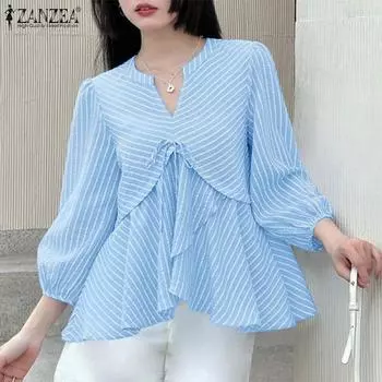 ZANZEA Женская повседневная блузка в полоску с V-образным вырезом и рукавом 3/4 S розовый