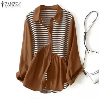 ZANZEA Женская повседневная блузка в полоску с отложным воротником и длинными рукавами M белый