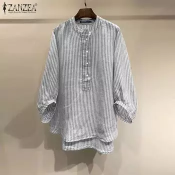 ZANZEA Женская повседневная блузка в полоску с круглым вырезом и рукавом 3/4 M зелёный
