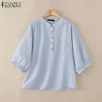 ZANZEA Женская повседневная блузка в полоску с круглым вырезом и рукавом 3/4 M красный