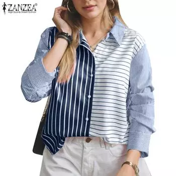 ZANZEA Женская повседневная блузка в полоску с отложным воротником и длинными рукавами S жёлтый