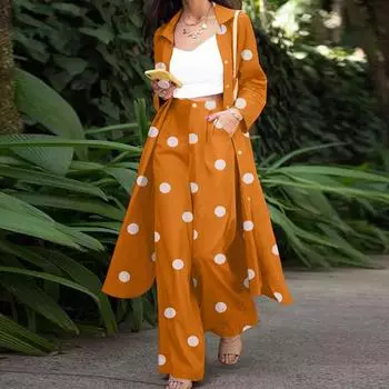 ZANZEA Женская повседневная длинная рубашка и брюки, комплект из двух предметов 2XL чёрный