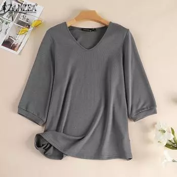 ZANZEA Женская повседневная футболка с U-образным вырезом и коротким рукавом S жёлтый