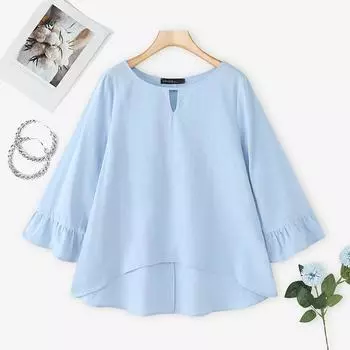 ZANZEA Женская повседневная хлопковая блузка с круглым вырезом и рукавом 3/4 S