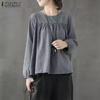 ZANZEA Женская повседневная клетчатая блузка с круглым вырезом и длинными рукавами S красный