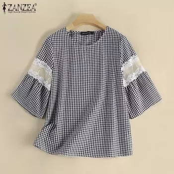 ZANZEA Женская повседневная кружевная летняя блузка с половиной рукавов