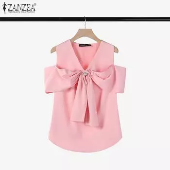 ZANZEA Женская повседневная летняя блузка без рукавов с V-образным вырезом S розовый