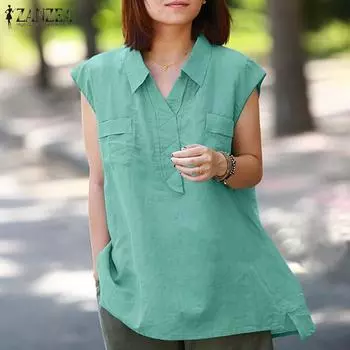 ZANZEA Женская повседневная блузка без рукавов с отложным воротником, свободного кроя, на лето 3XL хаки