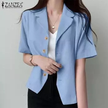 ZANZEA Женская повседневная летняя блузка с коротким рукавом