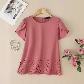 ZANZEA Женская повседневная летняя блузка с круглым вырезом и коротким рукавом