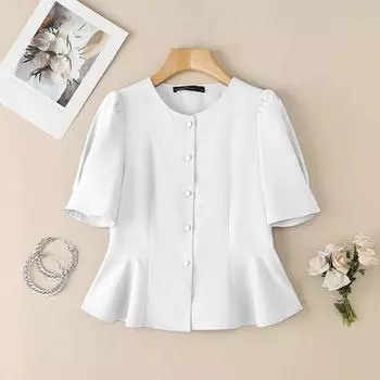 ZANZEA Женская повседневная летняя блузка с круглым вырезом и коротким рукавом S белый