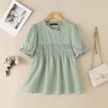 ZANZEA Женская повседневная летняя блузка с круглым вырезом и коротким рукавом 2XL