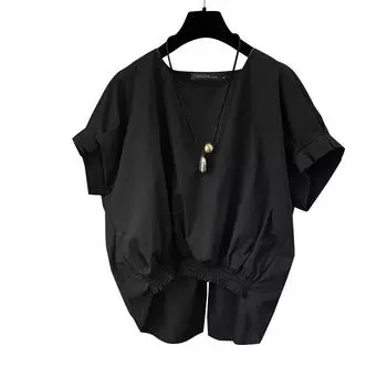 ZANZEA Женская повседневная летняя блузка с круглым вырезом и коротким рукавом M чёрный