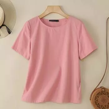 ZANZEA Женская повседневная летняя блузка с круглым вырезом и коротким рукавом S