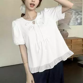 ZANZEA Женская повседневная летняя блузка с круглым вырезом и коротким рукавом S