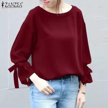 ZANZEA Женская повседневная летняя блузка с круглым вырезом и рукавами девять четвертей 4XL розовый