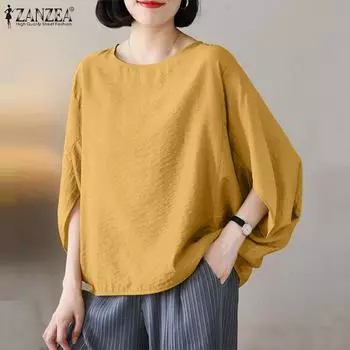ZANZEA Женская повседневная летняя блузка с круглым вырезом и рукавами 3/4