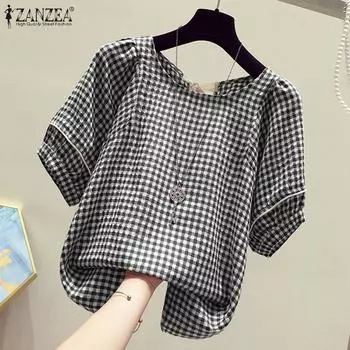 ZANZEA Женская повседневная летняя блузка с круглым вырезом и коротким рукавом в сетку S чёрный