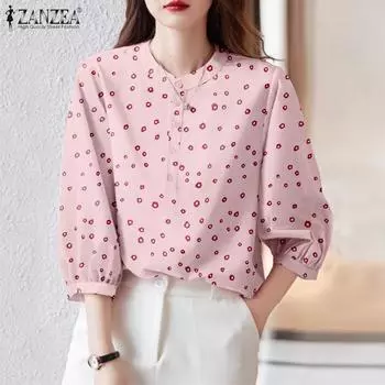 ZANZEA Женская повседневная летняя блузка с круглым вырезом и рукавом 3/4