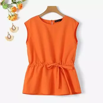 ZANZEA Женская повседневная летняя блузка с круглым вырезом и рукавами M оранжевый