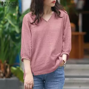 ZANZEA Женская повседневная летняя блузка с круглым вырезом и рукавом 3/4 S розовый