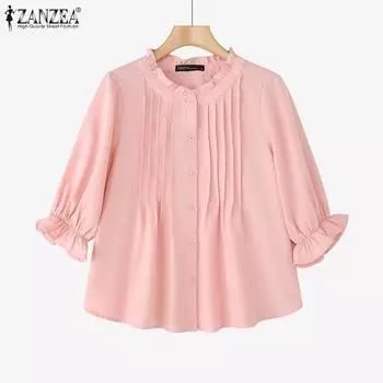 ZANZEA Женская повседневная летняя блузка с круглым вырезом и коротким рукавом M белый