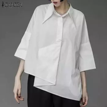 ZANZEA Женская повседневная летняя блузка с отложным воротником и рукавами 3/4, нерегулярной формы S чёрный