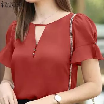 ZANZEA Женская повседневная летняя блузка с v-образным вырезом и короткими рукавами 5XL хаки