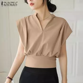 ZANZEA Женская повседневная летняя блузка с v-образным вырезом и короткими рукавами 2XL чёрный