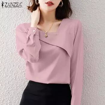 ZANZEA Женская повседневная летняя блузка с v-образным вырезом и длинными рукавами