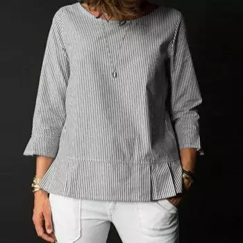 ZANZEA Женская повседневная летняя блузка в полоску с круглым вырезом и рукавами 3/4 M серый