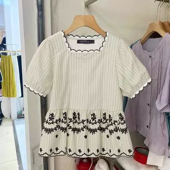 ZANZEA Женская повседневная летняя блузка в полоску с квадратным вырезом и коротким рукавом S