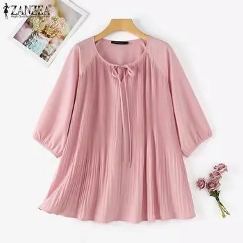 ZANZEA Женская повседневная летняя свободная блузка с круглым вырезом и рукавом 3/4 S чёрный