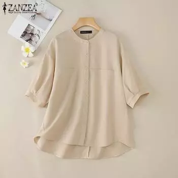 ZANZEA Женская повседневная летняя свободная блузка с круглым вырезом и коротким рукавом 3XL чёрный