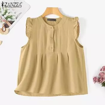 ZANZEA Женская повседневная однотонная блузка без рукавов с круглым вырезом 4XL белый