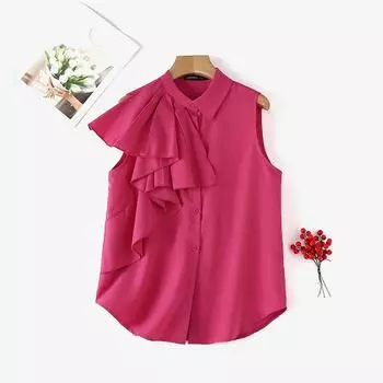 ZANZEA Женская повседневная однотонная блузка без рукавов с отложным воротником 4XL белый