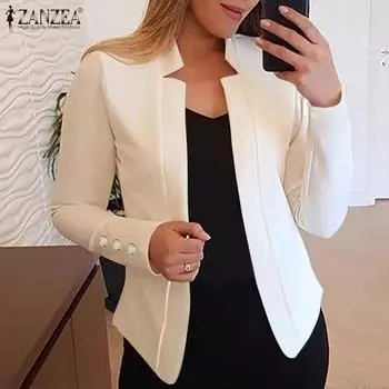 ZANZEA Женская повседневная однотонная блузка-кардиган с воротником-стойкой и длинными рукавами M чёрный