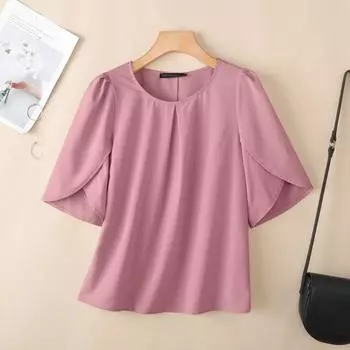 ZANZEA Женская повседневная однотонная блузка с круглым вырезом и коротким рукавом L
