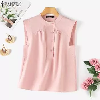 ZANZEA Женская повседневная однотонная блузка с круглым вырезом и короткими рукавами 3XL белый