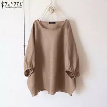 ZANZEA Женская повседневная однотонная блузка с круглым вырезом и рукавами 3/4 S камео розовый